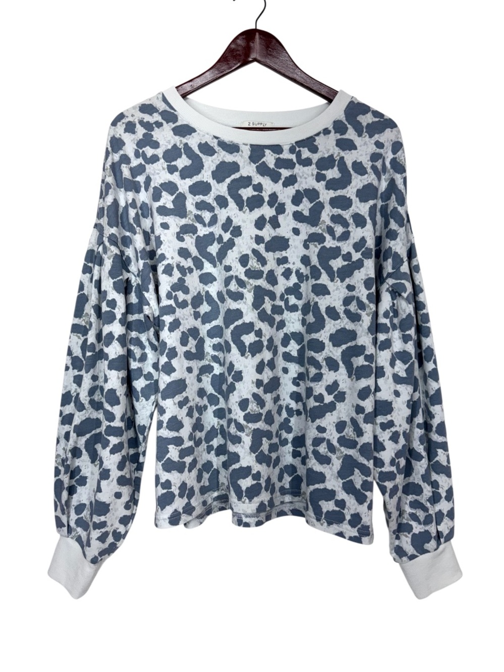 Z Supply Cool Blue Ulla Leopard Print Lightweight Loungewear Sweatshirt Size XL